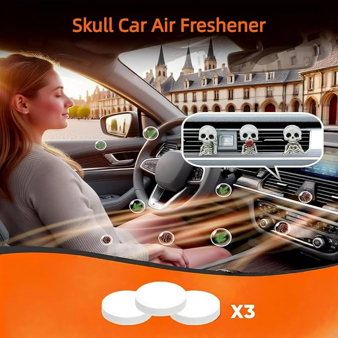 Skull car accessories – Gothic Skull Air freshener – Stylish Car Decor with Replaceable Fragrance Pad, Funny Christmas Gifts for Dad Mom