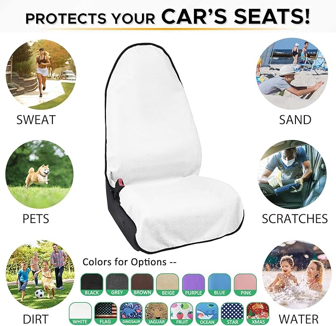 Waterproof Sweating Car Seat Cover for Post Gym Workout, Running, Swimming, Beach and Hiking, Universal Fit Non-Slip Bucket Seat Protector for Cars SUV Trucks, Machine Washable (White)