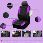 CAR PASS Purple Leather Seat Covers, Quilting Pretty Car Seat Cover with 5mm Composite Sponge Inside,Airbag Compatible,Universal Fit for Most Sedan SUV Van Truck (Full Set,Purple)