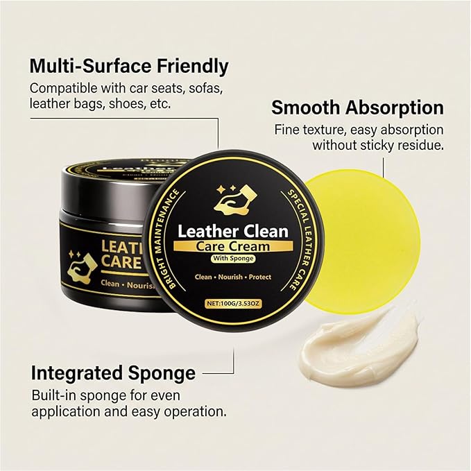 Leather Protection Cream, Cleaning Stain Removal Balm, Leather Cleaner and Conditioner for Seats Sofas Bags Car Vehicle Indoor Outdoor Garage Use