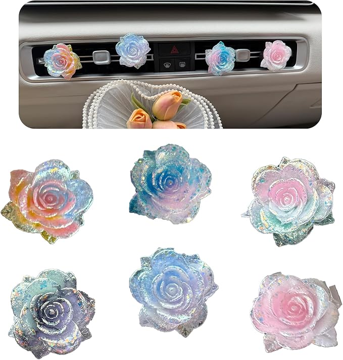 6Pcs Car Cute Colorful Big Flower Car Air Vent Clips Dashboard Decoration Air Freshener Interior Decor for Women Girl