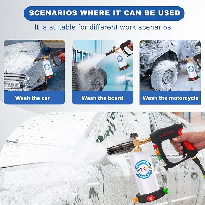 DUSICHIN SFL-001 Foam Cannon Snow Foam Lance Pressure Washer Jet Wash Quick Release Adjustable Nozzle 1/4 Inch Male Fitting Foam Dispenser