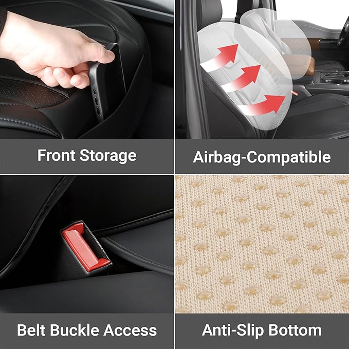 Coverland Custom Fit Car Seat Covers for Car Compatible with [2021-2026 Kia K5, 2000-2010 Kia Optima] Premium Water Resistant Leather Non-Slip Interior Protector [Full Set Black - Size Chart X70]