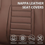 CAR PASS Nappa Leather Car Seat Covers Full Set, Luxury Seat Protector for Cars, Waterproof Anti-Slip Seat Cushion Armrest Compatible Airbag Universal for Sedan SUV Pick-up Truck Auto,Brown