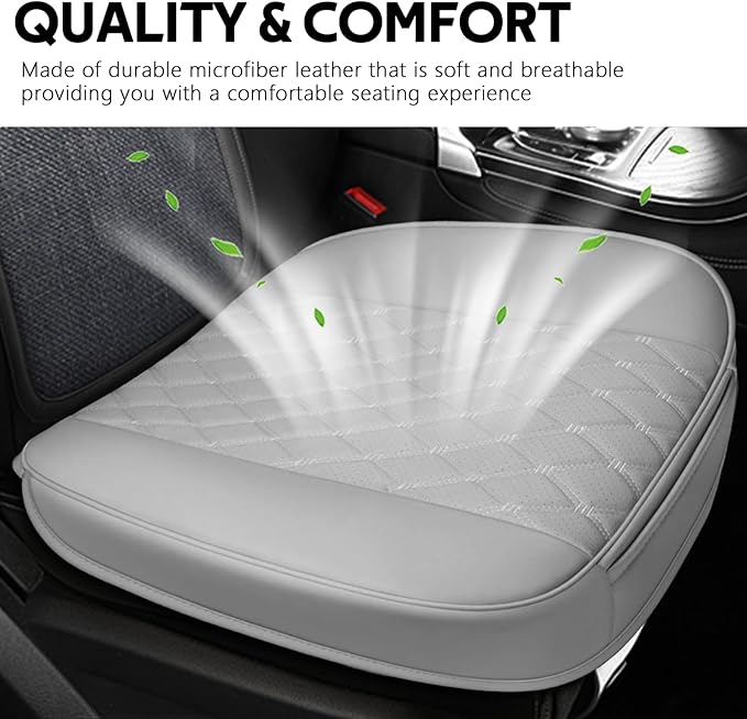 wuyaoyao Leather Car Seat Bottom Covers, Anti-Slip Front Seat Covers for Car, Auto Seat Cover Cushion Pad, Full Wrap Bottom Auto Seat Protector with Pocket Suitable for Most Vehicles (Gray)