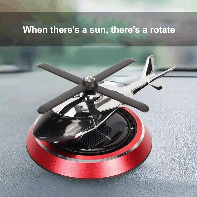 Focket Helicopter Car Air Fresheners Rotating, Solar Car Fresheners Airplane Car Perfume Decoration for Office Bar, Relieve Stress Alloy Car Essential Oil Diffuser for Home (Red)
