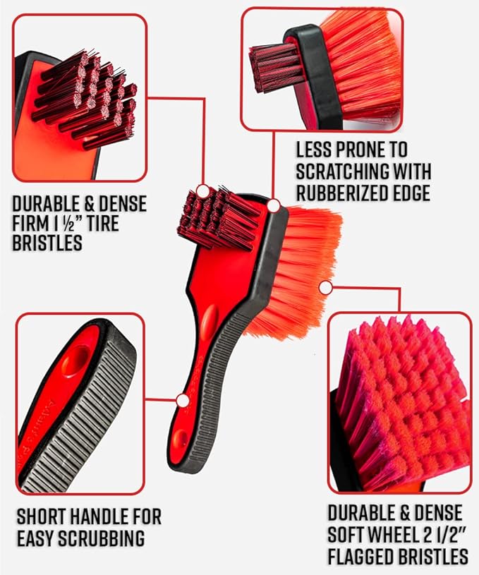 Adam's Polishes Double Sided Car Detailing Brush Wheel Brush & Tire Brush for Wheel Cleaning | Soft, Durable Chemical Resistant Bristles Against The Harshest Wheel & Tire Cleaner
