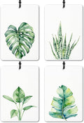 Green Plant Car Air Freshener 4 Pcs, Watercolor Tropical Monstera Succulents Leaves Botanical Air Freshener Hanging for Cars Books Closet Drawer, Plant Car Accessories for Women Men