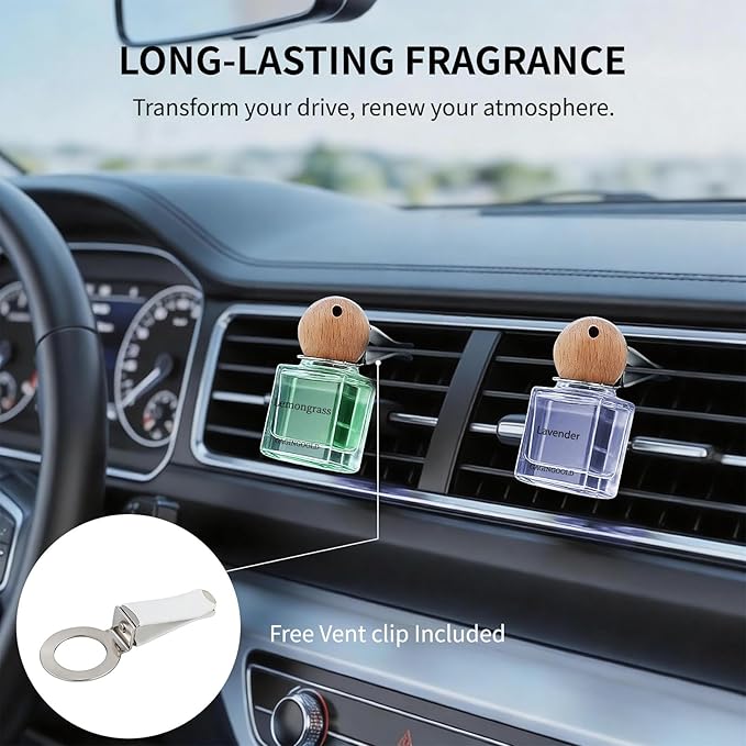 Car Air Freshener Hanging 2 Pack, Lavender & Lemon Grass Scent Essential Oil Diffuser Long Lasting Up to 150 Days, Cute Car Accessories with 2 Vent Clip for Women Men Gift, Odor Eliminator
