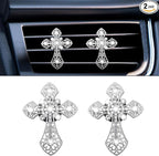 Bling Car Dashboard Air Vent Trim Clips, Crystal Rhinestone Air Vent Clips, Car Interior Decoration Accessories, Cross Air Conditioning Outlet Clip for Women Girls (Silver, 2PCS)