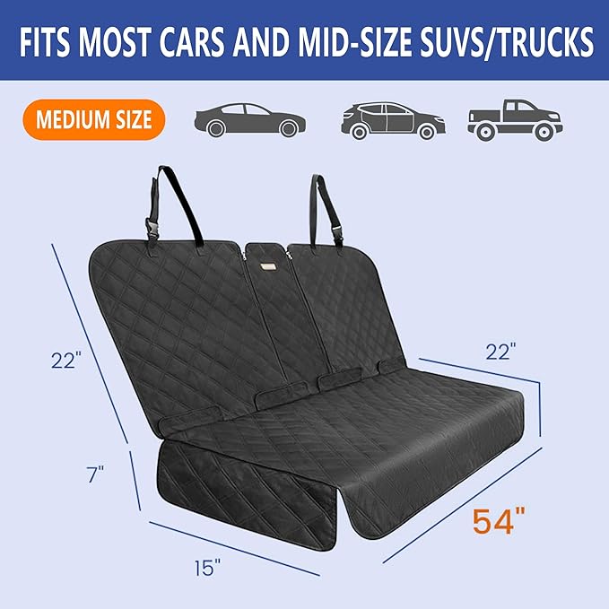 Back Seat Cover - 900D Oxford Waterproof Car Seat Protector, Fits Cars/SUVs/Trucks, Split Bench, Non-Slip, for Messy Kids & Drooling Dogs, Easy Clean(Black)