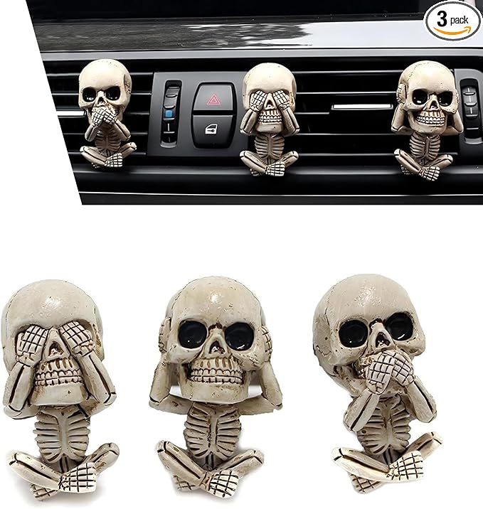 3 PCS Skull Car Air Fresheners Vent Clips, Halloween Decor, Air Conditioner Outlet Diffuser, Horror Car Decorations Accessories