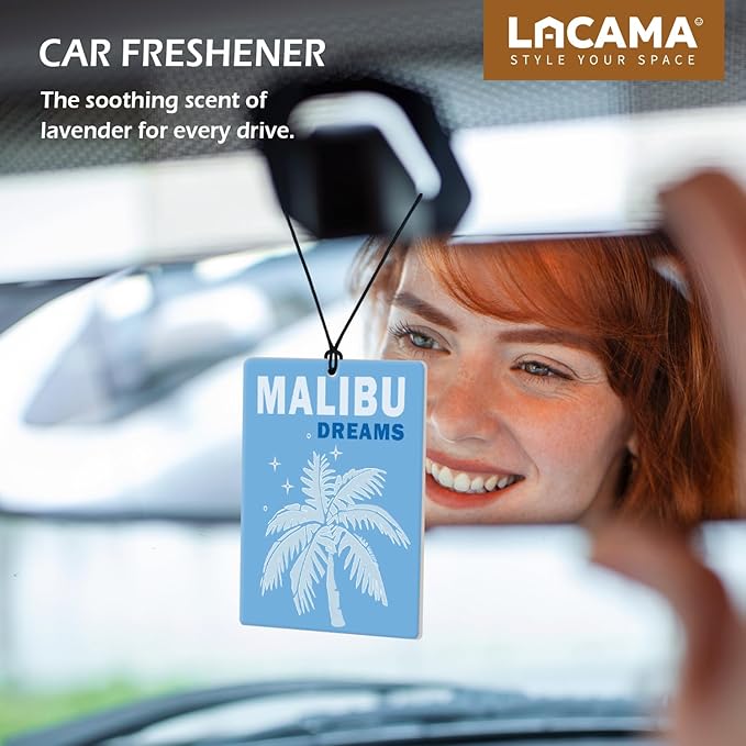 Lacama Blue Beach Preppy Car Air Freshener 3Pcs, Coastal Malibu Palm Tree Coral Champagne Bottle Cars Scents Air Freshener for Women Girls Gifts, Preppy Car Accessories Interior Mirror Decor Hanging