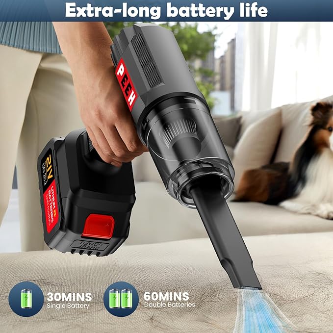 Handheld Vacuum for Home, Cordless Portable Vacuum Cleaner, Rechargeable with 60 Mins Max Runtime, High Power Vacuum for Car, Office, Pet Hair, Gap Cleaning (Black)