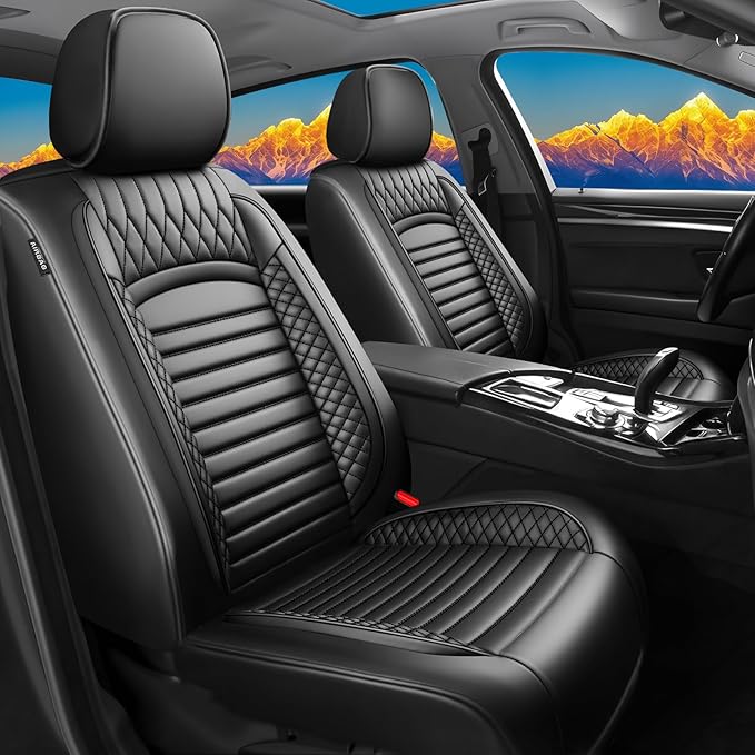 Fit Outback Car Seat Covers for Subaru Outback 2010-2024 2025 2026 - Upgraded Premium Waterproof & Breathable Leather, Airbag Compatible, All-Weather Seat Cushion Protector (2 Front/Black)
