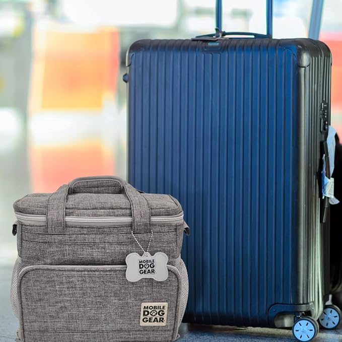 Mobile Dog Gear Week Away Dog Travel Bag (12"x6"x11", Heathered Gray) - Includes 2 Pet Food Storage Containers + 2 Collapsible Dog Water Bowls - Airline Approved Accessories, Great for Weekend Trips