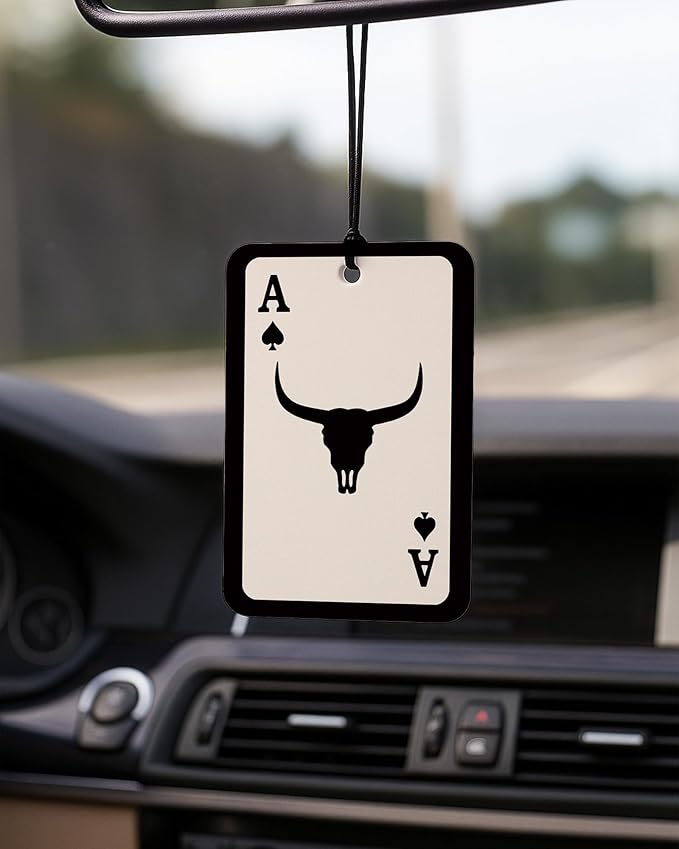 Retro Western Car Air Freshener 4 Pcs Coconut Scented, Cow Skull Cactus Ace Card Cowboy Car Accessories Mirror Decor for Women, Western Hanging Air Freshener for Cars Closet Drawer Books