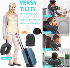 Inflatable Travel Neck Pillow for Airplane, Head Support Velvet Adult Neck Pillow for Long Flight, Kit with Eye Mask, Earplugs and Storage Bag,1, Dark Gray