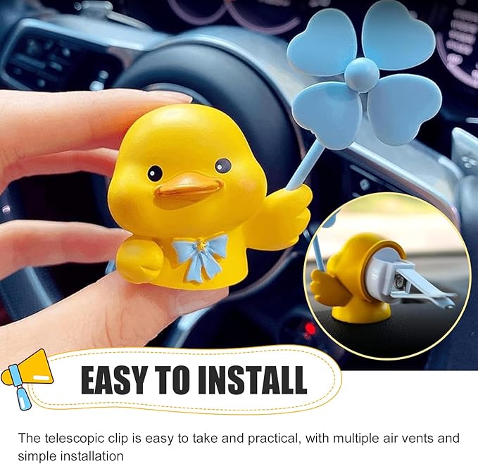 Cute Duck Car Air Fresheners Vent Clips, Outlet Vent Fresheners with Rotating Windmill, Creative Dashboard Trim Clip with 2 Scented Pads, Universal Interior Decoration Accessories (Yellow)