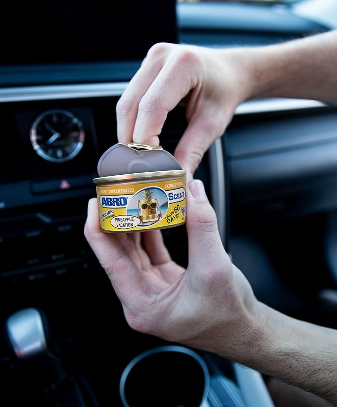 ABRO Car Air Fresheners: Canned, Spill Proof Airfreshener for Home, Office, or Car Accessories Interior, Lasts Up to 60 Days - 3Pck Pineapple Vacation