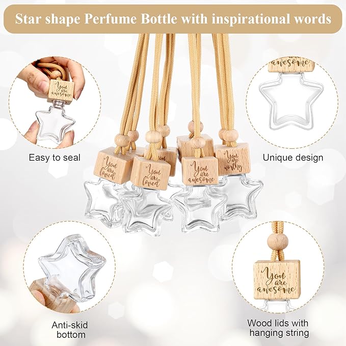 30 Pcs Star Shaped Car Fragrance Diffuser Bottle Bulk - Appreciation Gifts Set Hanging Glass Diffusers with Inspirational Message for Coworker Teacher Staff Thank You Gift (You are)