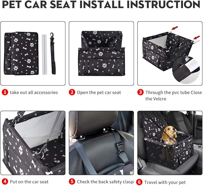 SWIHELP Dog Car Seat Puppy Portable Pet Booster Car Seat with Clip-On Safety Leash and PVC Support Pipe, Anti-Collapse,Perfect for Small Pets
