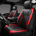 CAR PASS Nappa Leather Car Seat Covers Front Seats, Luxury Seat Protector for Cars, Waterproof Anti-Slip Seat Cushion Armrest Compatible Airbag Universal for Sedan SUV Pick-up Truck Auto, Black Red