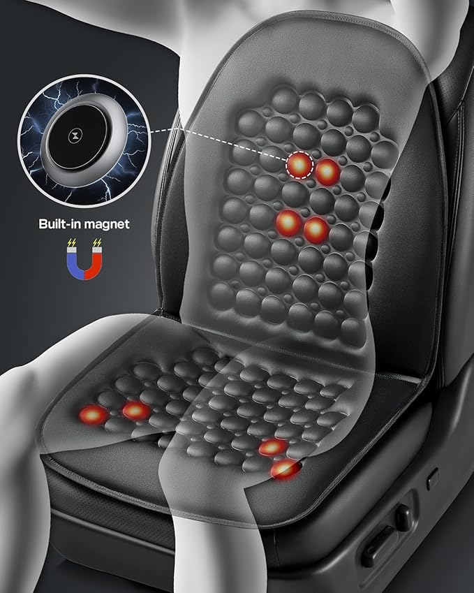 FREMONT AUTO Car Seat Cover Breathable Seat Protector- Made with Premium Polyester Fiber and Massage Magnet Bubble Cushion -Adjustable for Cars Truck SUV Vans, Airbag Compatible (Black 2PCS)