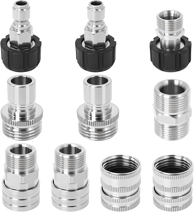 Pressure Washer Adapter Kit, 10PCS Stainless Steel Quick Connect Set, M22-14mm Swivel to 3/8" Plug, M22-15mm Female to M22-14mm Male Adapter, 3/4" Garden Hose Quick Connect Fittings