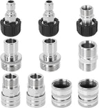 Pressure Washer Adapter Kit, 10PCS Stainless Steel Quick Connect Set, M22-14mm Swivel to 3/8" Plug, M22-15mm Female to M22-14mm Male Adapter, 3/4" Garden Hose Quick Connect Fittings
