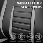 CAR PASS Nappa Leather Car Seat Covers Front Seats, Luxury Seat Protector for Cars, Waterproof Anti-Slip Seat Cushion Armrest Compatible Airbag Universal for SUV Pick-up Truck Automotive, Black Gray