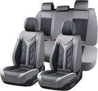 Coverado Car Seat Covers Full Set, Automotive Seat Covers Car Seat Protector Car Seat Cushion, Waterproof Leather Seat Covers for Cars, Universal Fit for Most Sedans SUV Pick-up Truck(Gray&Black)