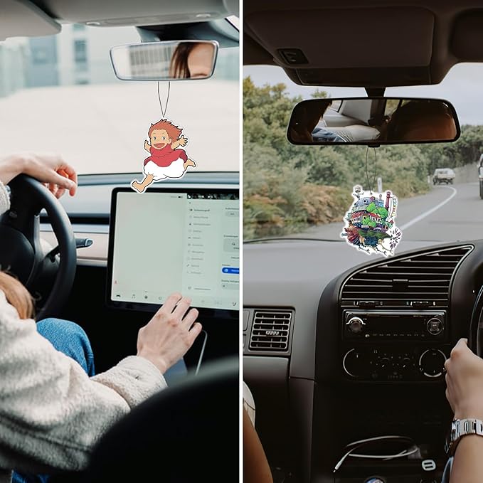 Pounchi Japanese Anime Car Air Freshener Cards (8 Pack Refreshing Ice Scent) Cute Anime Accessories for Car Interior Hanging Gift Rearview Pendant Supplies