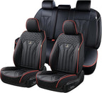 FLORICH Leather Seat Covers Full Set Car Seat Protectors 5 Seats Automotive Seat Covers Universal Fit for Most Cars Trucks SUV-Black&Red Line