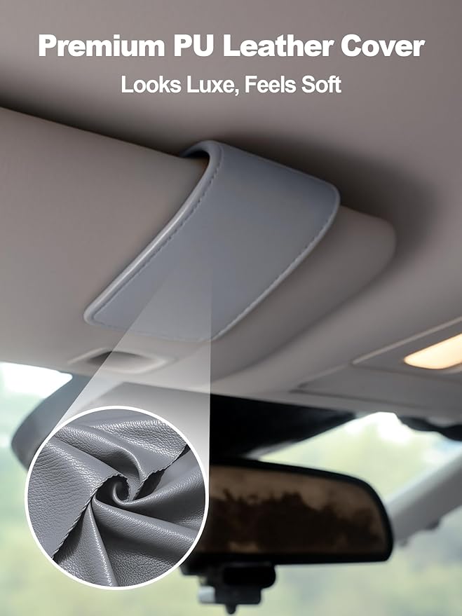 Patented Leather Car Air Freshener Visor Clip, Compatible with Drift Car Air Freshener, Magnetic Design, Gentle on Sun Visors, Ideal for Modern & Electric Vehicles, Grey (Clip Only)