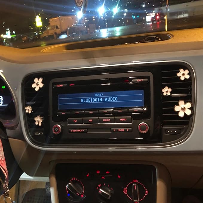 6 Pcs Metal Daisy Air Vent Clips Flower Car Air Freshener Clip Air Conditioning Outlet Clip Bling Charm Car Inter Decor Accessories for Girls Women