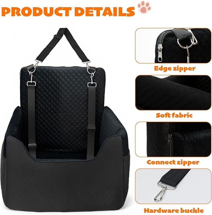 Dog Car Seat for Small/Medium Dogs Under 35lbs, Soft Booster Car Seat with Detachable Washable Cover and Cushion, Memory Foam Pet Car Seat with Safety Belt and Storage Pockets, Puppy Dog Car Bed