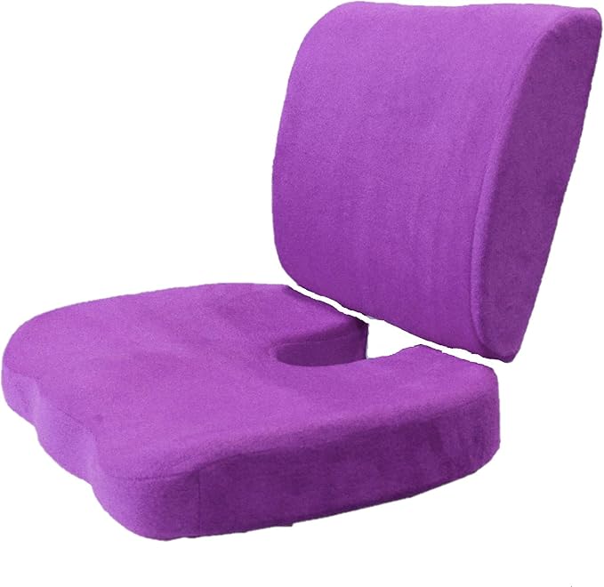 Bookishbunny 2pc High Resilience Memory Foam Seat Chair Waist Lumbar Back Support Cushion Pillow Car Office Home (Purple)