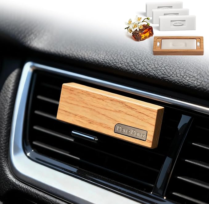 4 Packs Amber Vanilla Scented Natural Wood Vent Clips,【Luxury Winter Cozy Drive】 Car Scents Air Freshener Refills, Long Lasting Fragrance Diffuser, SUV Essentials Gift for Women