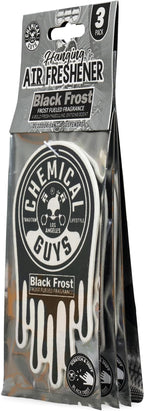 Chemical Guys Car Fresheners, Hanging Air Freshener, Black Frost Scent 12 Pack, Great for Cars, Trucks, SUVs, RVs, Home, Garage, Workspace, Dorm Room & More (4 x 3 Packs)