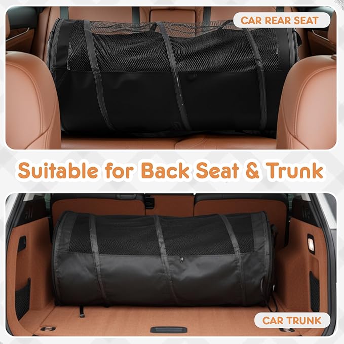 Abbylike Dog Crate for Car, Pet Travel Tube Car Crate Large Kennel, Pet Containment Barrier Mesh Tube with Seat Belt Storage Bag, 47" x 24" Soft Cage for Large Medium Dogs Long Travel Trips