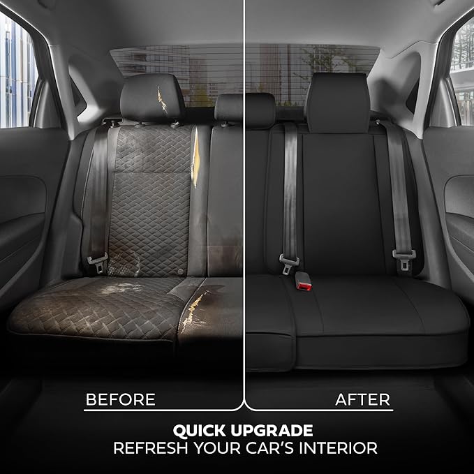 Cat® Edge Deluxe Faux Leather Car Seat Covers – Full Set (2 Front + 1 Rear Bench) – Semi-Custom Universal Fit, Two-Tone Black – Rugged Automotive Interior Covers for Cars, Trucks & SUVs