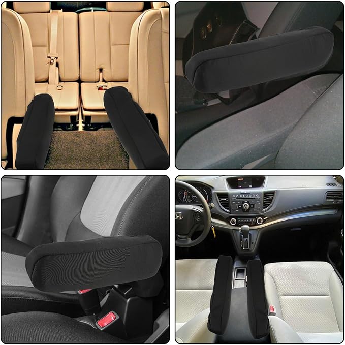 2 PCS Car Armrest Cover Elastic Fabric Cars Front Seat Arm Rest Cushion, Universal Replacement Center Console Lid Armrest Cover Skin Protectors Interior Accessories for Car SUV Truck and Van(Black)