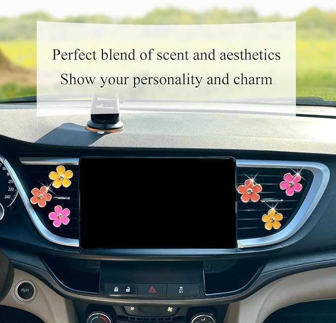 6pcs Flower Air Freshener Vent Clips,Pink Yellow Orange Daisy Car Decor Accessories for Women,3.3cm/3cm Girly Refillable Diffuser