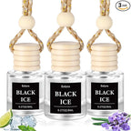 Hanging Car Air Freshener (Pack of 3) : Luxury Car Perfume for Women Men | Cute & Reusable Bottle with 45+ Days Long-Lasting Fragrance Oil Diffuser, Black ice