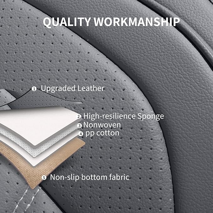 Nappa Leather Car Seat Covers Full Set, Gray Car seat Protector 5 Seats, Waterproof Car Seat Cushion, Universal Automotive Seat Covers Fit for SUV Truck Pick-up Sedan, Front and Rear