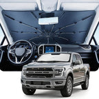 DMJN Umbrella Windshield Sun Shade for Ford F150 F250 F350 F450, Car Sunshade for Front Windshield [Nano Ice-Crystal Coatings] UPF50+ Heat & UV Block, Protect Interior & Keep Cooler