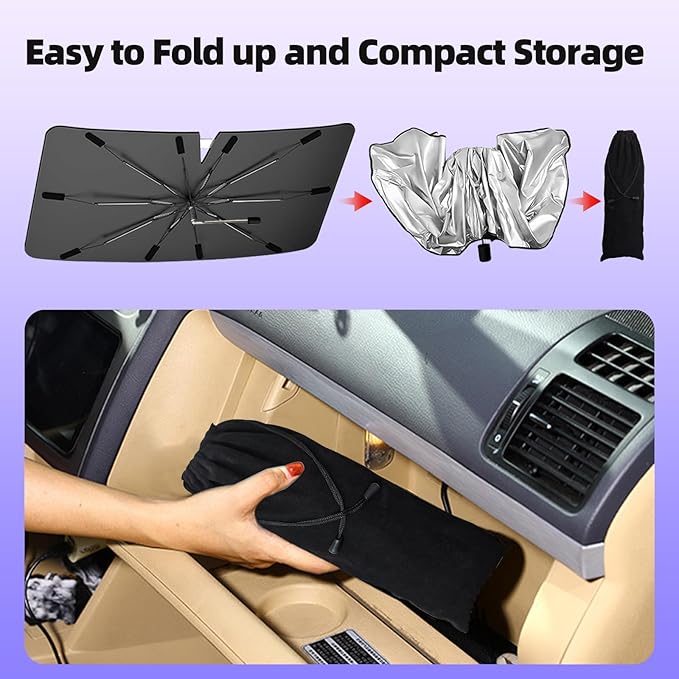 [2025 Upgraded] Windshield Sun Shade Umbrella - Foldable Car Sunshade for Jeep Wrangler/Gladiator, for Toyota 4Runner/Land Cruiser, Front Window Sun Shade UV Block & Heat Shield(Small-55"x23")