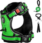 FURRYFECTION Plaid Dog Harness for Small Dogs, Reflective No Pull Adjustable Pet Vest with Front Clip, Leash, Easy Control Handle and Seat Belt, Green, S