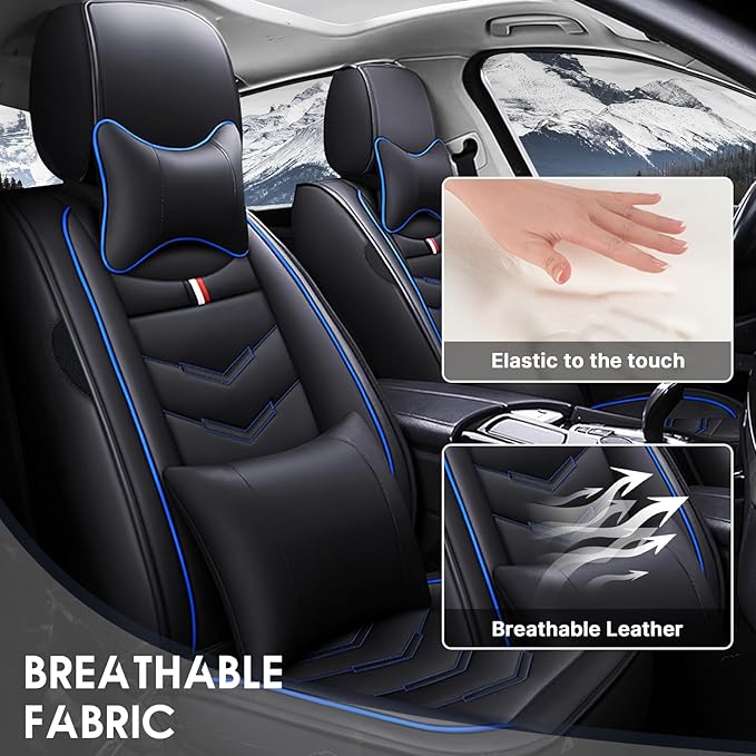 Car Seat Cover 8 Seats for Toyota Highlander 2001-2025, Waterproof Durable Premium Leather Car Seat Protector, Comfortable Anti-Slip Stylish Sport Seat Cover(8 Seats Luxury,Black Blue)